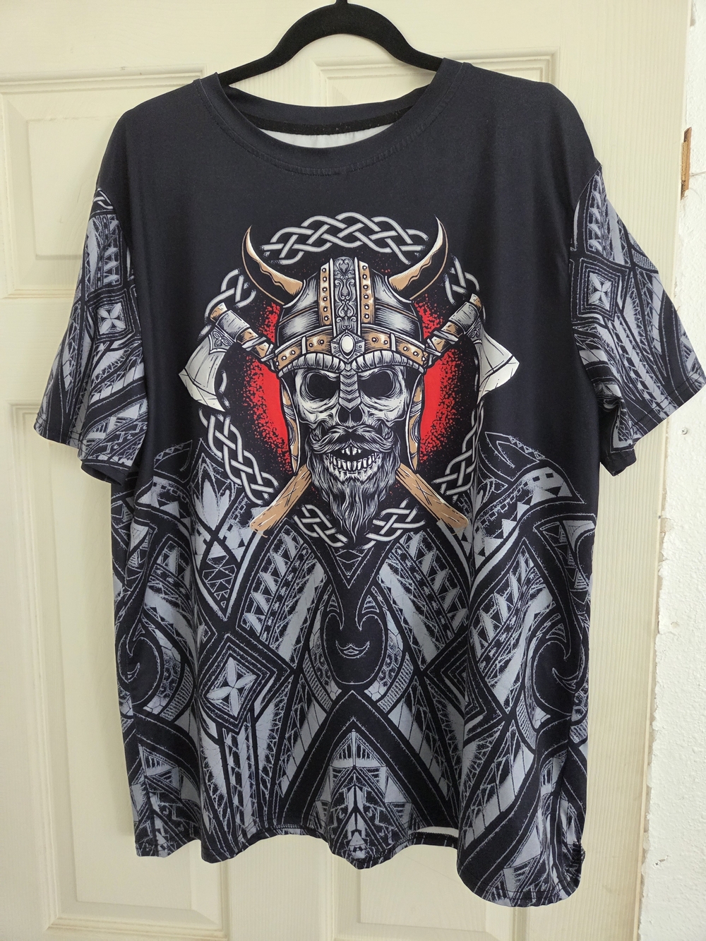 Men's Viking Graphic Tee - Black Red XXL Spring Summer Club Party Nightlife